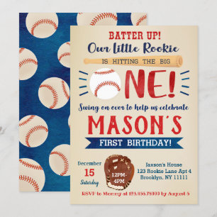 Baseball First Birthday Party Invitations