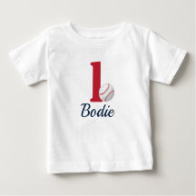 Baseball First Birthday Shirt with Number One- Red