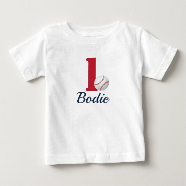 Baseball First Birthday Shirt with Number One- Red (Front)
