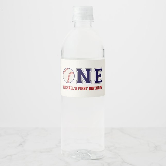 Baseball First Birthday Water Bottle Label (Front)