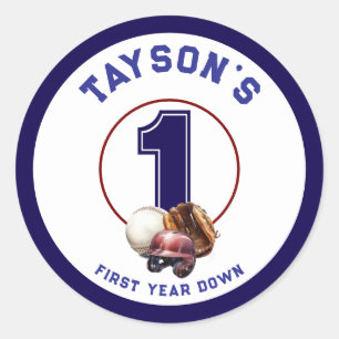 Baseball First Year Down 1st Birthday Classic Round Sticker