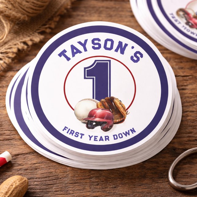 Baseball First Year Down 1st Birthday Classic Round Sticker (Baseball First Year Down 1st Birthday Classic Round Sticker
)