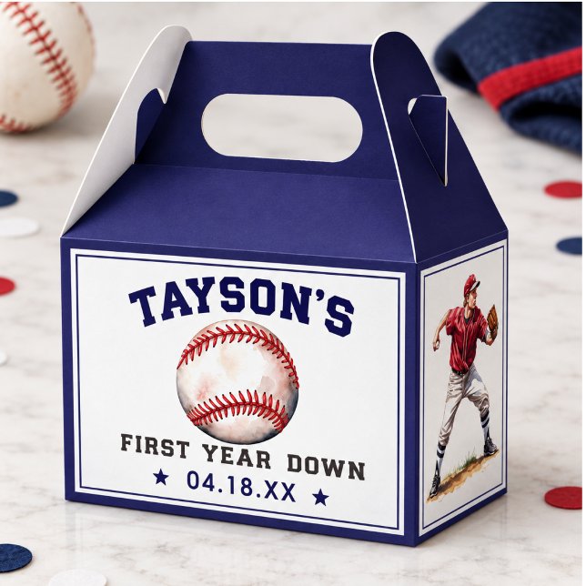 Baseball First Year Down 1st Birthday Favour Box (Baseball First Year Down 1st Birthday Favor Boxes)