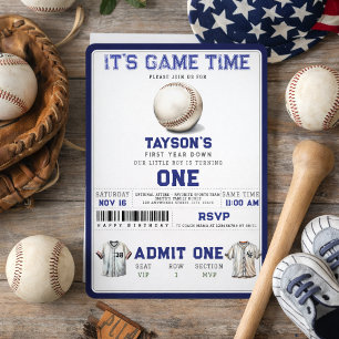 Baseball First Year Down 1st Birthday  Invitation