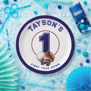 Baseball First Year Down 1st Birthday Paper Plate