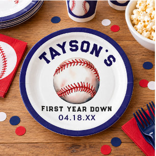 Baseball First Year Down 1st Birthday Paper Plate