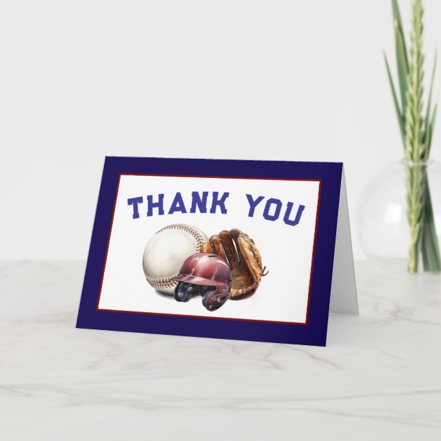 Baseball First Year Down 1st Birthday Thank You Card (Front)