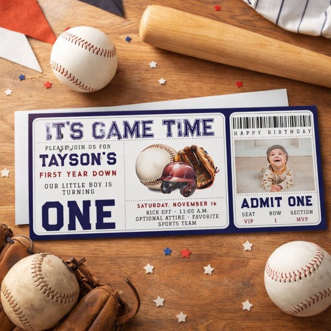 Baseball First Year Down 1st Birthday Ticket Invitation (Baseball First Year Down 1st Birthday Ticket Invitation)