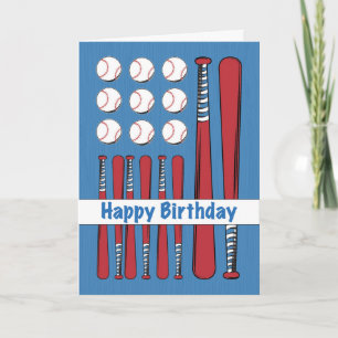 Baseball Flag Birthday, Red, White, Blue Card