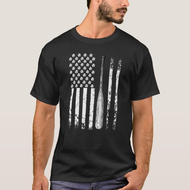 Baseball Flag Usa Vintage Baseball T-Shirt (Front)