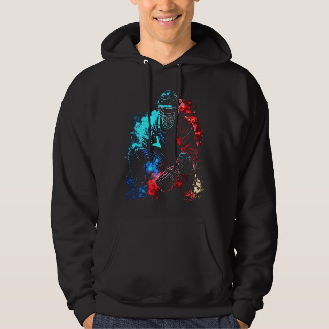 Baseball Flames Retro Baseball Bat Baseball Player Hoodie (Front)