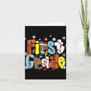 Baseball Football Basketball Preppy First Grade Bo Card