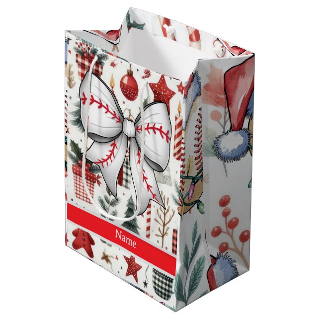 Baseball for Christmas themed Medium Gift Bag (Front Angled)