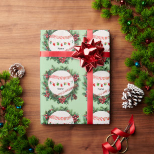 Baseball for Christmas with name for kids Wrapping Paper