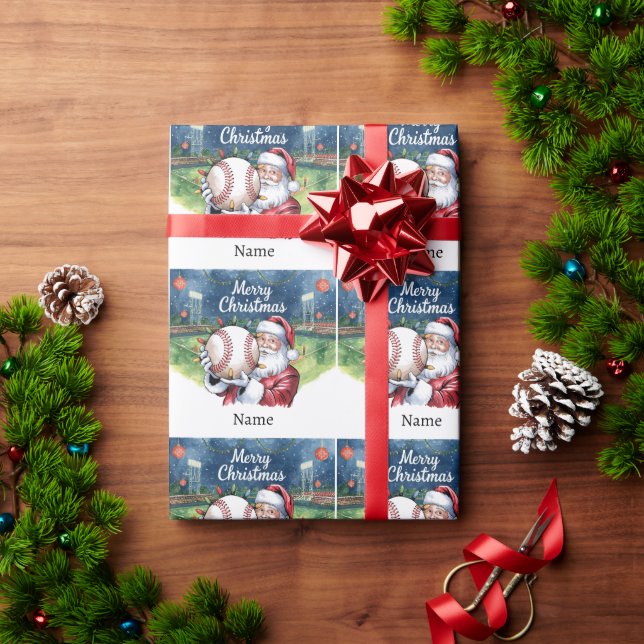 Baseball for Christmas with name for kids   Wrapping Paper (Holiday Gift)