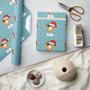 Baseball for Christmas with Santa Hat Wrapping Paper