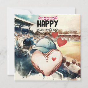 Baseball for Valentine's Day with hearts Holiday Card