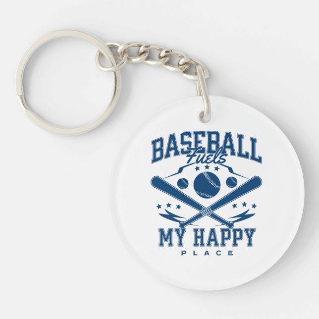 Baseball Fuels My Happy Place Key Ring (Front)