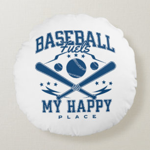 Baseball Fuels My Happy Place Round Cushion