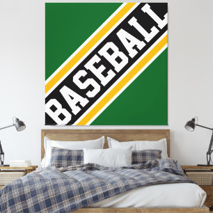 BASEBALL Fun Dynamic Green Black Yellow Stripes Canvas Print