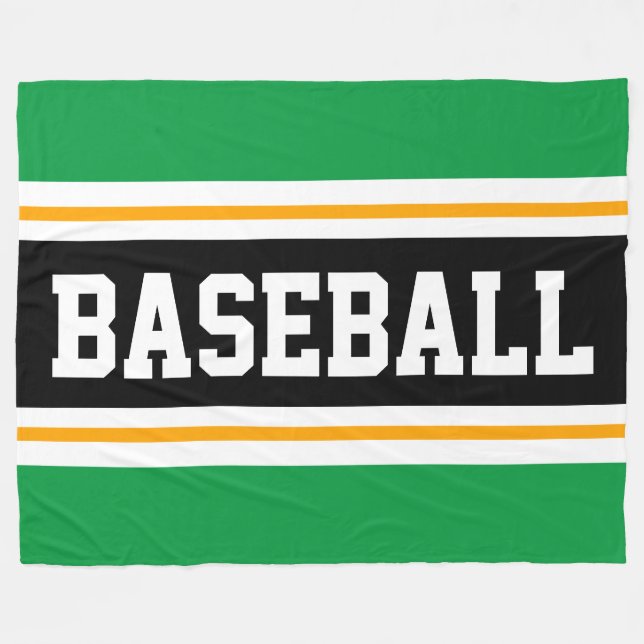 BASEBALL Fun Green Yellow Black Athletic Stripes Fleece Blanket (Front (Horizontal))