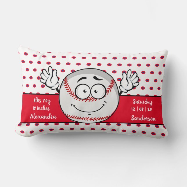 Baseball funny face birth stats Red White Lumbar Cushion (Front)