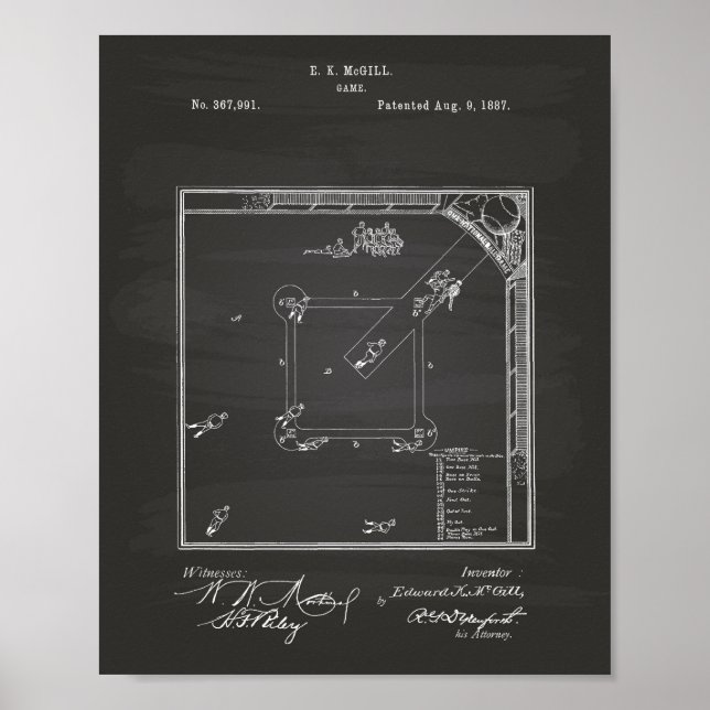 Baseball Game 1887 Patent Art Chalkboard Poster (Front)