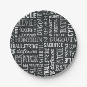 Baseball Game Chalkboard Words And Terms Paper Plate