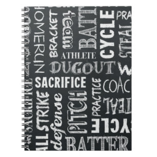 Baseball Game Chalkboard Words Notebook
