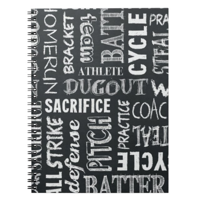 Baseball Game Chalkboard Words Notebook (Front)