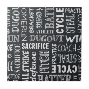 Baseball Game Chalkboard Words Tile