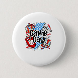 Baseball Game Day Retro Tis The Season Checkered 6 Cm Round Badge