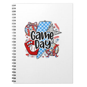 Baseball Game Day Retro Tis The Season Checkered Notebook