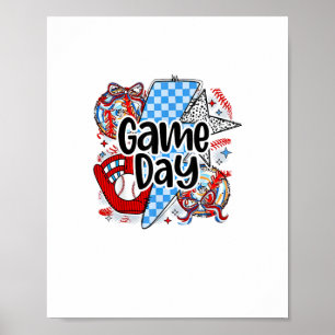 Baseball Game Day Retro Tis The Season Checkered Poster