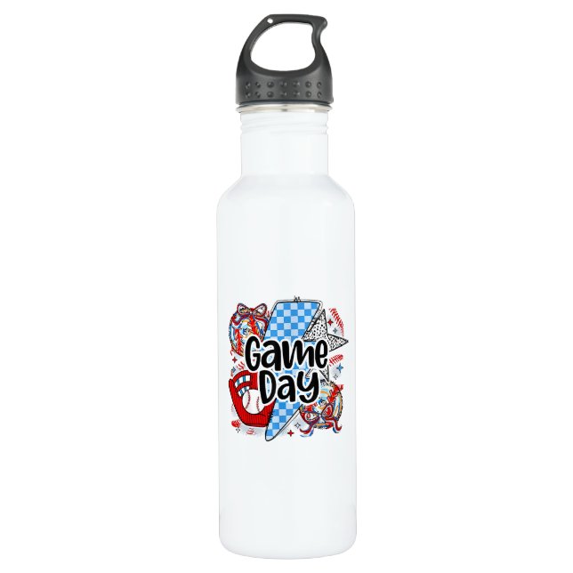 Baseball Game Day Retro Tis The Season Chequered 710 Ml Water Bottle (Front)