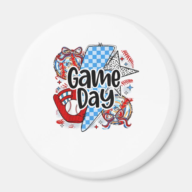 Baseball Game Day Retro Tis The Season Chequered Magnet (Front)