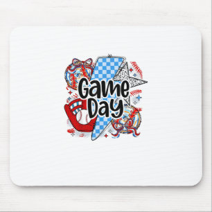 Baseball Game Day Retro Tis The Season Chequered Mouse Mat