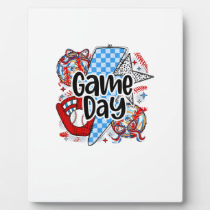 Baseball Game Day Retro Tis The Season Chequered Plaque