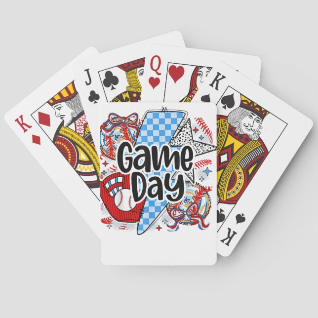 Baseball Game Day Retro Tis The Season Chequered Playing Cards (Back)