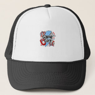 Baseball Game Day Retro Tis The Season Chequered Trucker Hat