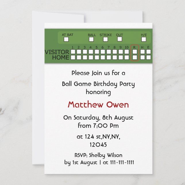 Baseball game scoreboard Birthday Party Invitation (Front)