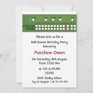 Baseball game scoreboard Birthday Party Invitation