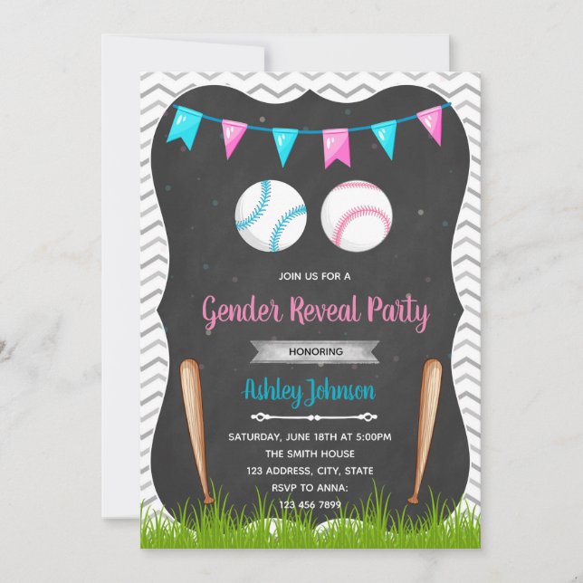 Baseball gender reveal invitation (Front)
