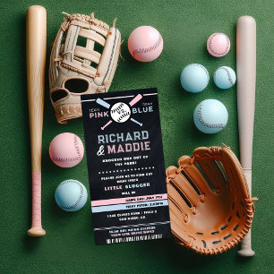 Baseball Gender Reveal Invitation, blue or pink