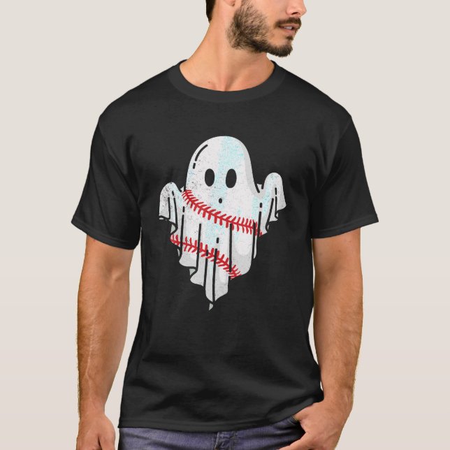 Baseball Ghost Boys Baseball Lover Retro Halloween T-Shirt (Front)