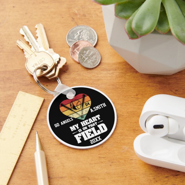 Baseball Gifts My Heart is on That Field Key Ring (Desk)