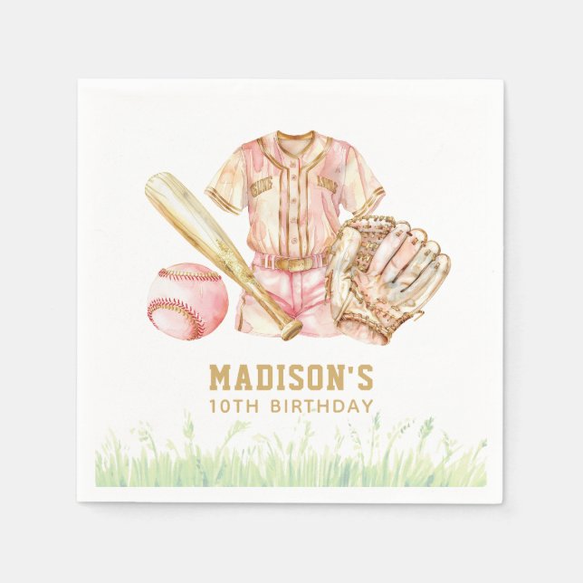 Baseball Girl Birthday Personalised Napkin (Front)