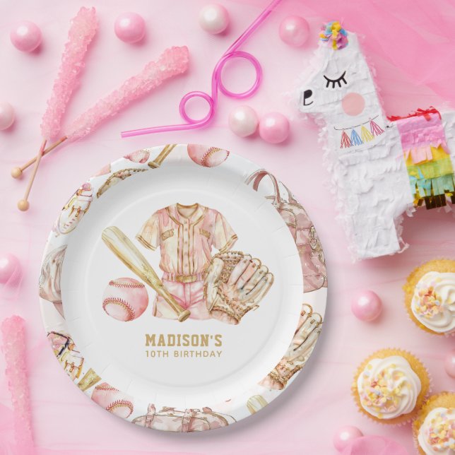 Baseball Girl Birthday Personalised Paper Plate (Party)