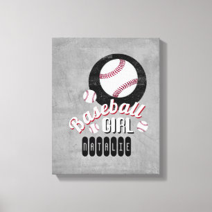 baseball girl sports quote add your name grey   ca canvas print