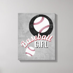 baseball girl sports quote distressed grey canvas print